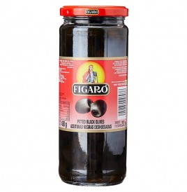 Figaro Pitted Black Olives Aceitunas Negras Deshuesadas  Glass Jar  450 grams